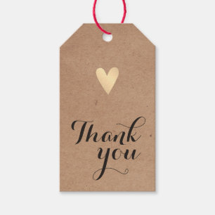 Minimal Faux Gold Heart Kraft Paper Thank you Gift Tags