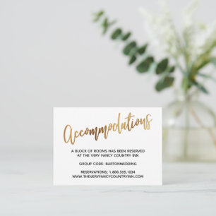 Minimal Faux Gold Typography Wedding Accommodation Enclosure Card