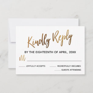 Minimal Faux Gold Typography Wedding RSVP Card