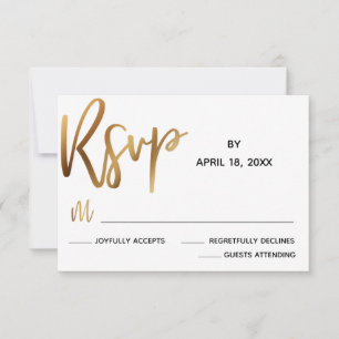 Minimal Faux Gold Typography Wedding RSVP Card