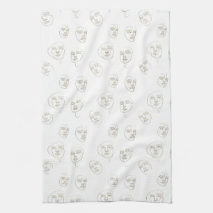 Minimal Female Face Line Pattern (1) Kitchen Towel