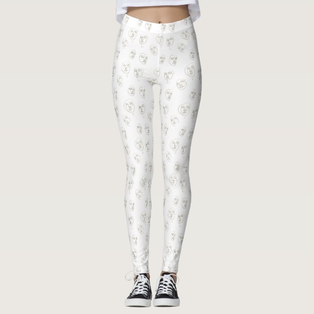 Minimal Female Face Line Pattern (1) Leggings (Front)