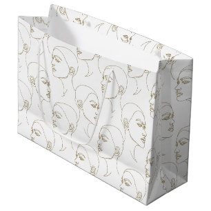 Minimal Female Face Line Pattern (2) Large Gift Bag