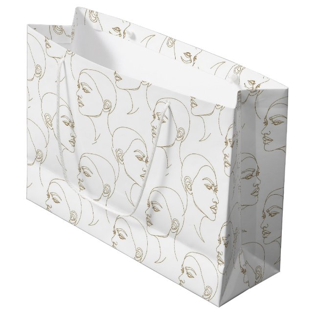 Minimal Female Face Line Pattern (2) Large Gift Bag (Front Angled)