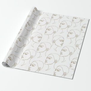 Minimal Female Face Line Pattern (2) Wrapping Paper