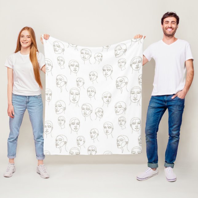 Minimal Female Face Line Pattern (3) Fleece Blanket (In Situ)