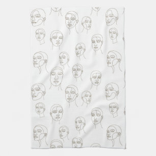 Minimal Female Face Line Pattern (3) Kitchen Towel