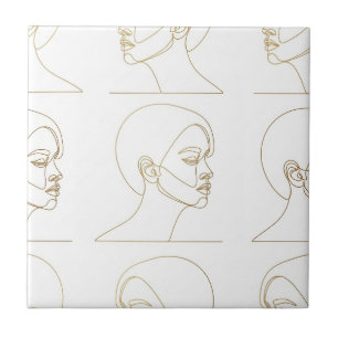Minimal Female Face Line Pattern (4) Tile