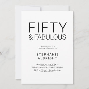 Minimal Fifty and Fabulous 50th Birthday Party Inv Invitation