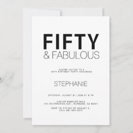 Minimal Fifty and Fabulous 50th Birthday Party Inv Invitation