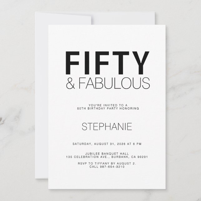 Minimal Fifty and Fabulous 50th Birthday Party Inv Invitation (Front)