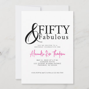 Minimal Fifty and Fabulous 50th Birthday Party Invitation