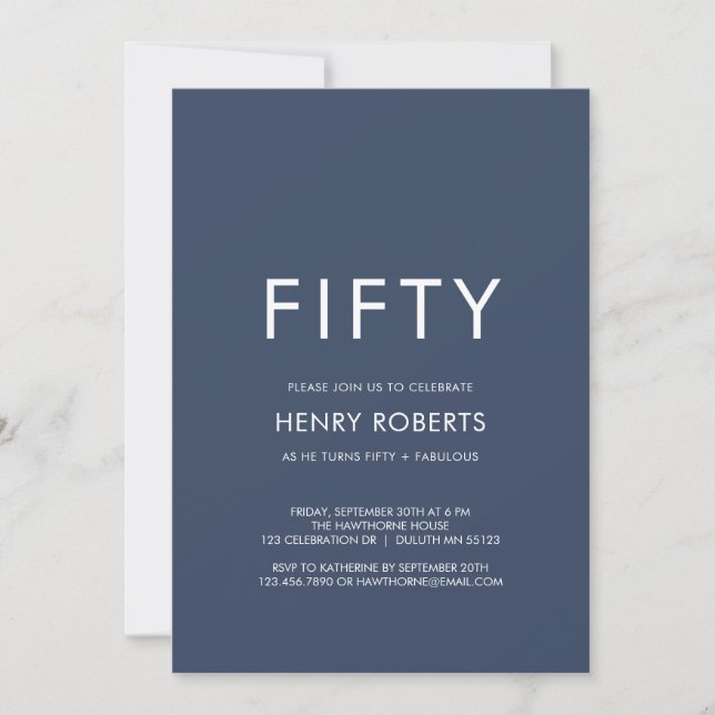 Minimal Fifty and Fabulous 50th Birthday Party Invitation (Front)