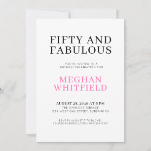 Minimal Fifty and Fabulous 50th Birthday Party Invitation