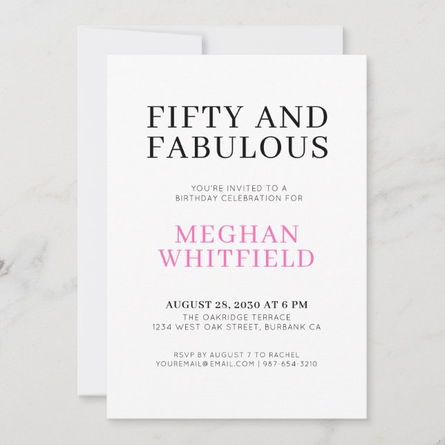 Minimal Fifty and Fabulous 50th Birthday Party Invitation (Front)