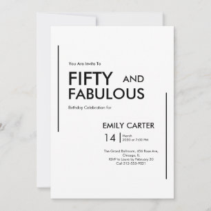 Minimal Fifty and Fabulous 50th Birthday Party Invitation