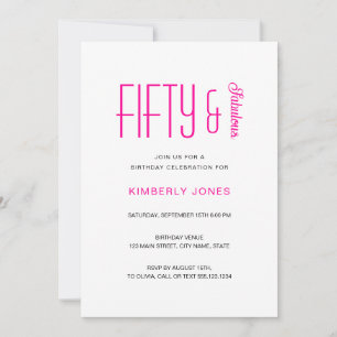 Minimal Fifty and Fabulous 50th Birthday Party Invitation