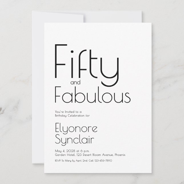 Minimal Fifty and Fabulous 50th Birthday Party Invitation (Front)