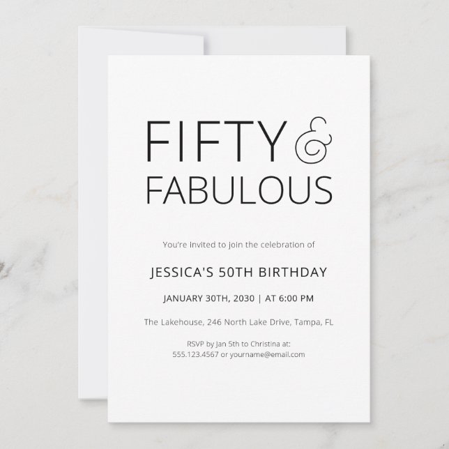 Minimal Fifty and Fabulous 50th Birthday Party Invitation (Front)