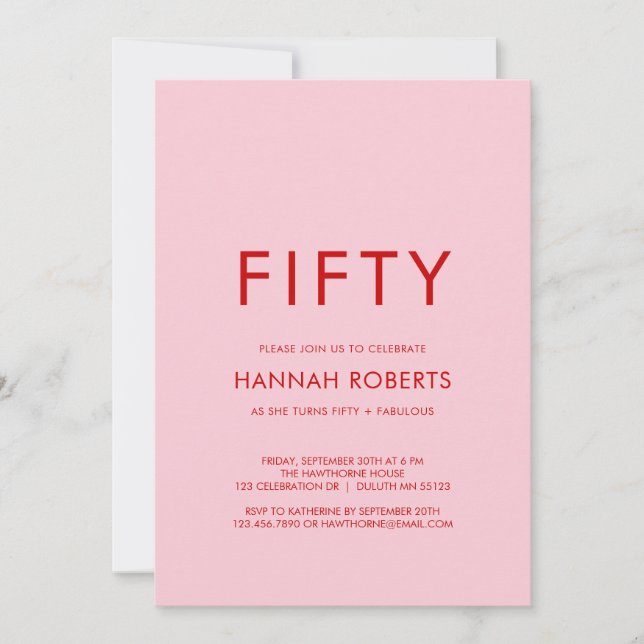 Minimal Fifty and Fabulous 50th Birthday Party Invitation (Front)