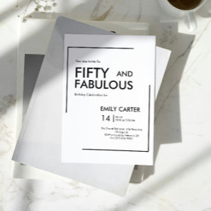Minimal Fifty and Fabulous 50th Birthday Party Invitation