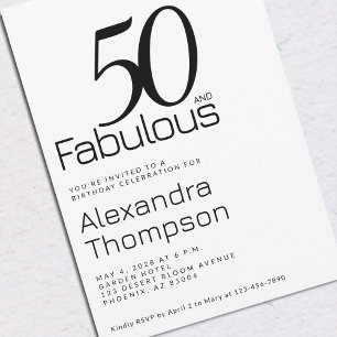 Minimal Fifty and Fabulous 50th Birthday Party Invitation