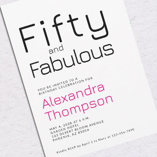 Minimal Fifty and Fabulous 50th Birthday Party Invitation