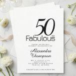 Minimal Fifty and Fabulous 50th Birthday Party Invitation<br><div class="desc">Minimal Fifty and Fabulous black modern 50th birthday invitation that you can personalize and send out for your fiftieth birthday party celebration. The words "Fifty and Fabulous" are set using trending font typography. The pink and black text colors can be changed using the edit menu.</div>