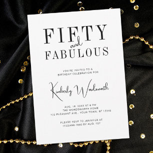 Minimal Fifty and Fabulous 50th Birthday Party Invitation