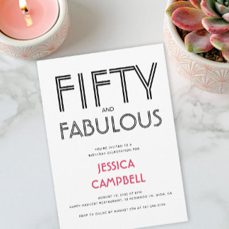 Minimal Fifty and Fabulous 50th Birthday Party Invitation