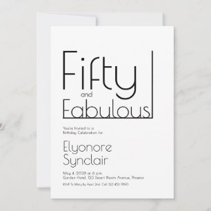 Minimal Fifty and Fabulous 50th Birthday Party Invitation