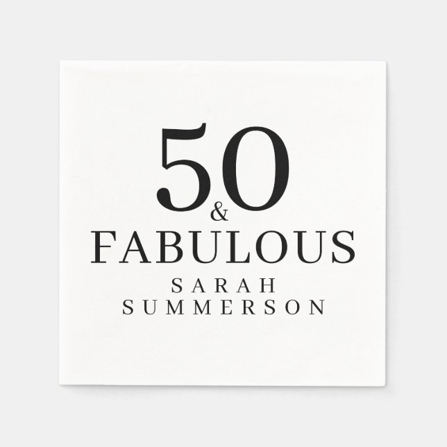 Minimal Fifty and Fabulous 50th Birthday Party Napkin (Front)