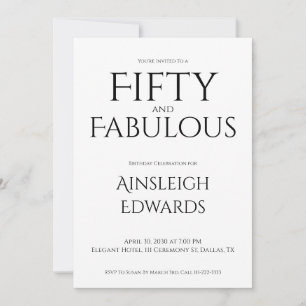Minimal Fifty and Fabulous Black 50th Birthday Invitation
