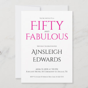 Minimal Fifty and Fabulous Pink 50th Birthday Invitation
