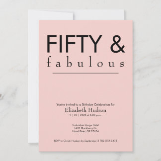 Minimal Fifty & Fabulous Pink 50th Birthday Party Invitation