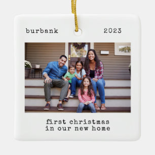 Minimal First Christmas In Our New Home 2 Photo Ceramic Ornament
