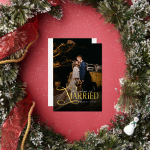 Minimal First Christmas Married Couples 2 Photos Foil Holiday Card