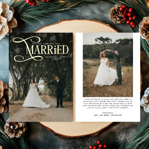 Minimal First Christmas Married Couples 2 Photos  Foil Holiday Card