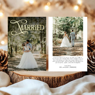 Minimal First Christmas Married Couples 2 Photos  Foil Holiday Card