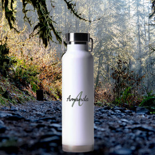 Minimal First Name + Initial Monogram Green Water Bottle