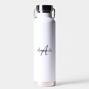 Minimal First Name + Initial Monogram Purple Water Bottle