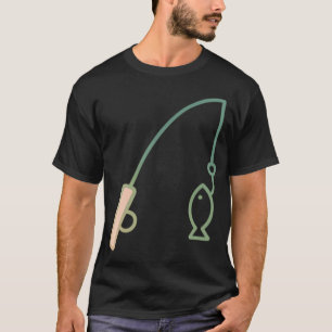 Minimal Fishing Rod Line Art T-Shirt