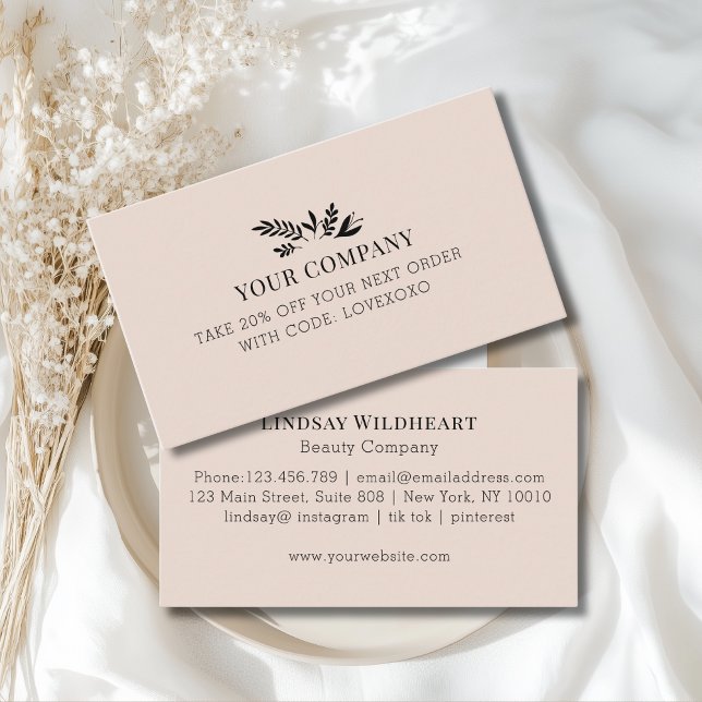 Minimal Floral Beige Botanical Salon Discount Card (Custom Minimal Floral Beige-Blush Botanical Salon Discount Card)