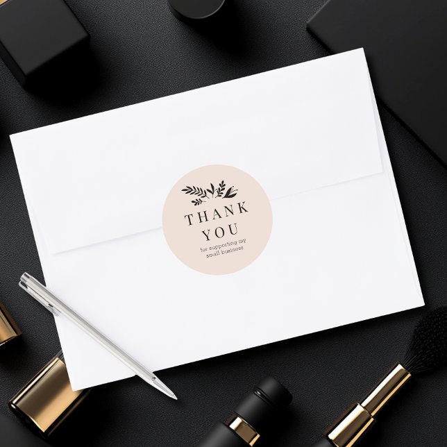 Minimal Floral Beige Botanical THANK YOU Classic Round Sticker (Minimal Floral Beige Botanical THANK YOU Classic Round Sticker)