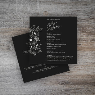 Minimal Floral Botanical Black Noir Wedding Program