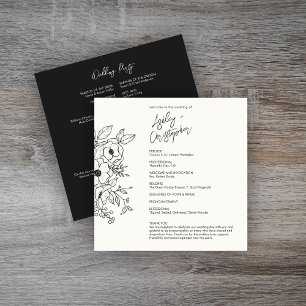 Minimal Floral Botanical Black on White Wedding Program