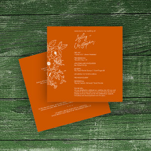 Minimal Floral Botanical Burnt Orange Wedding Program