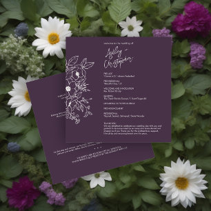 Minimal Floral Botanical Eggplant Purple Wedding Program