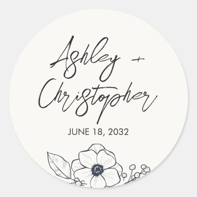 Minimal Floral Botanical Milk White Wedding Classic Round Sticker (Front)