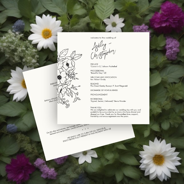 Minimal Floral Botanical Milk White Wedding Program (Creator Uploaded)